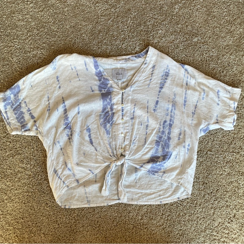 Rails White and Blue Crop Tie Front T-Shirt